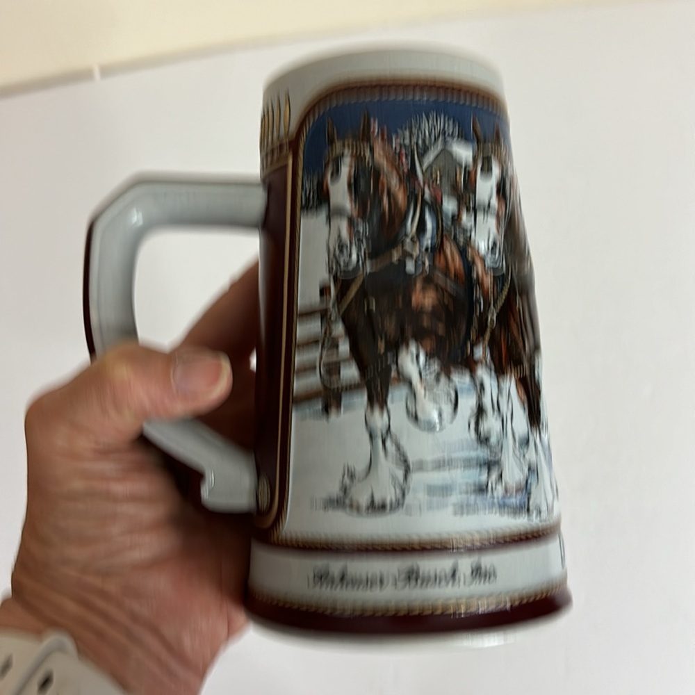Budweiser Holiday 1989 Collectors Series Stein Clydesdale Hitch